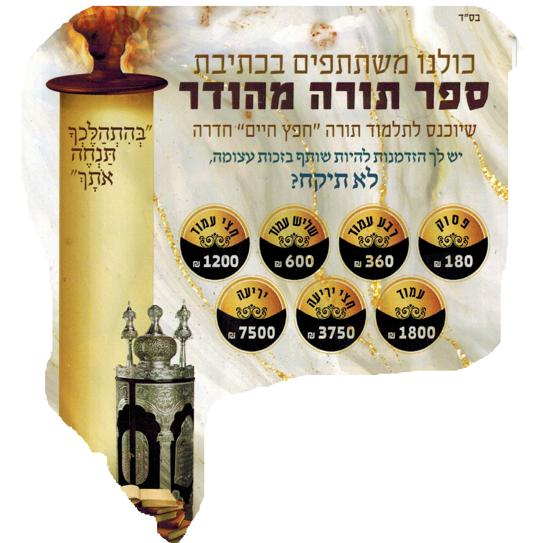 כמה עולה ספר תורה לעילוי נשמת, דרגות ההשתתפות במיזם
