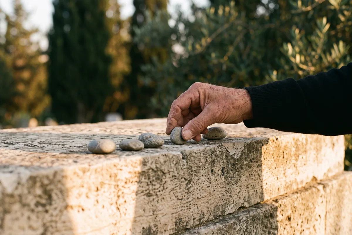 הנחת אבן על הקבר בעלייה ביום האזכרה לנפטר